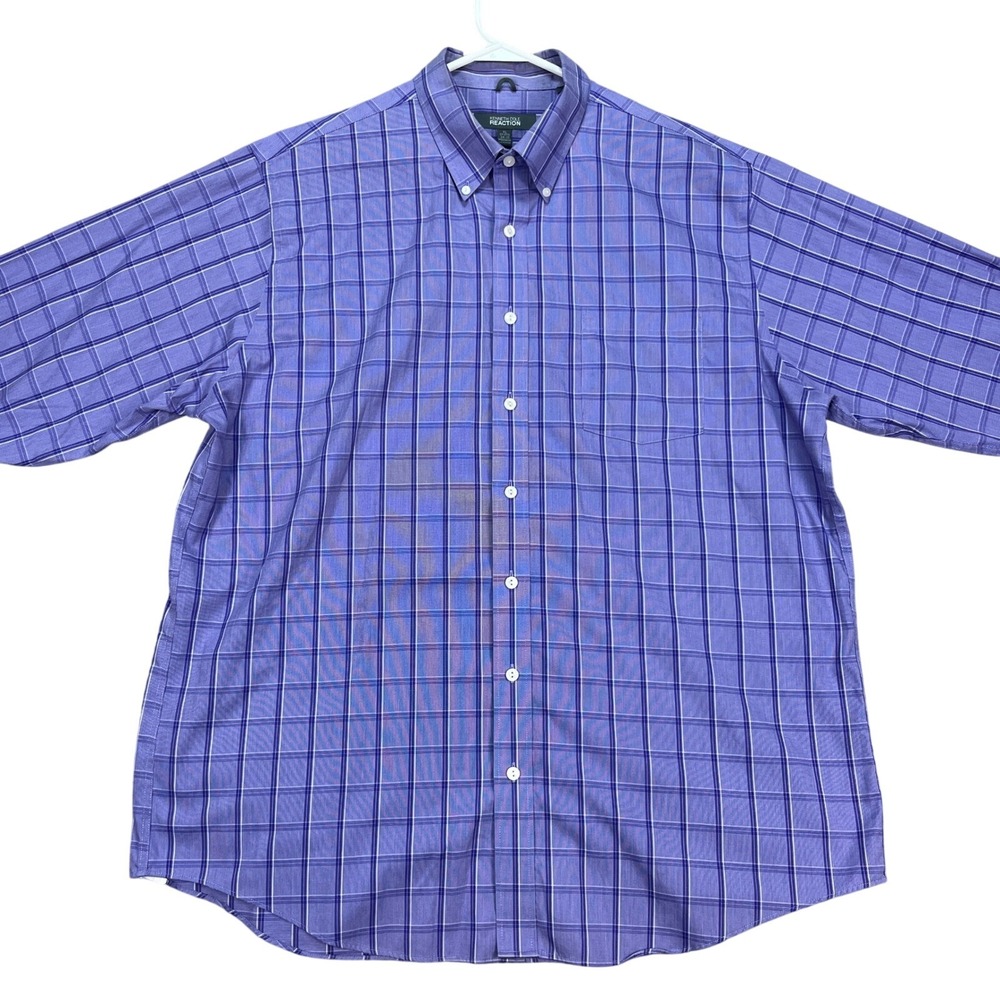 Kenneth‎ Cole Reaction Mens XL Blue Plaid Button Down Shirt Regular Fit Non Iron